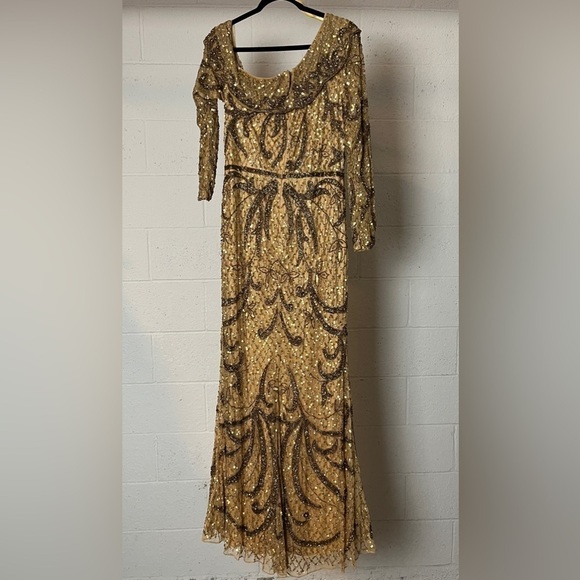 Mac Duggal 5639 Embellished One Shoulder Long Sleeve Faux Wrap Gown - Picture 4 of 16